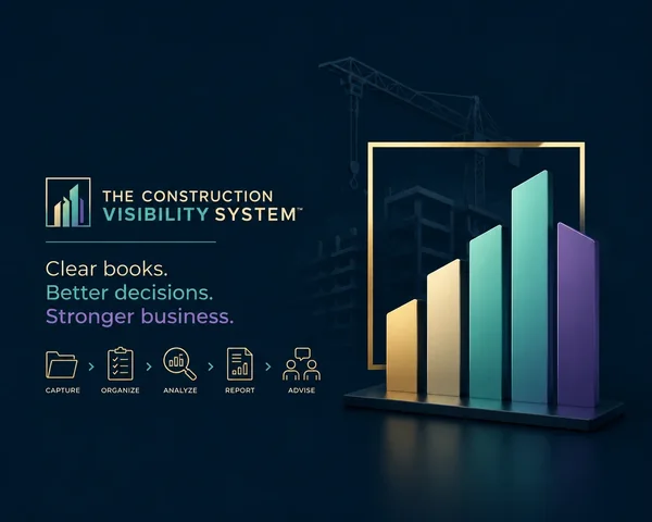 Construction Visibility System™ showing the five-step construction bookkeeping process that helps contractors improve job profitability, cash flow visibility, and financial decision-making.